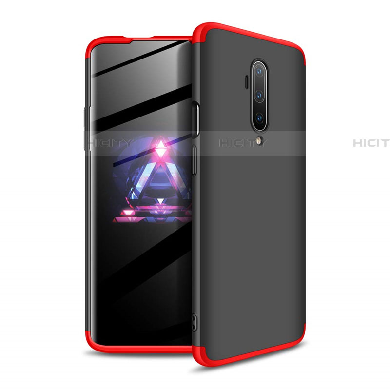 Handyhülle Hülle Hartschalen Kunststoff Schutzhülle Tasche Matt Vorder und Rückseite 360 Grad Ganzkörper P02 für OnePlus 7T Pro Rot und Schwarz Plus