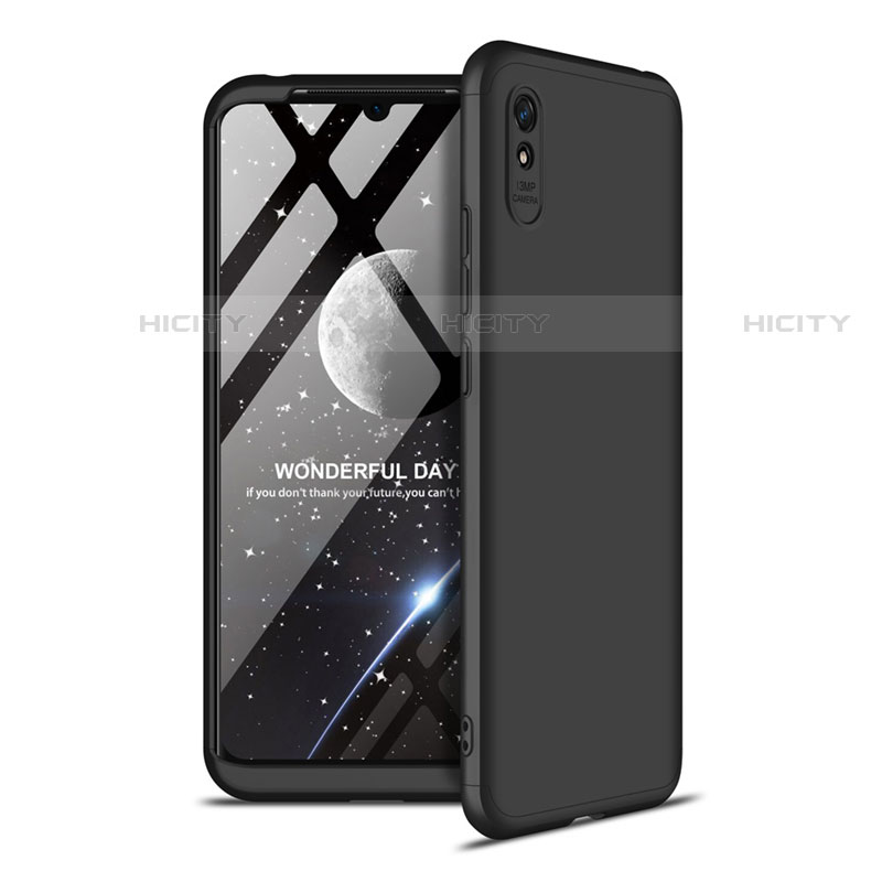 Handyhülle Hülle Hartschalen Kunststoff Schutzhülle Tasche Matt Vorder und Rückseite 360 Grad Ganzkörper P02 für Xiaomi Redmi 9A Schwarz