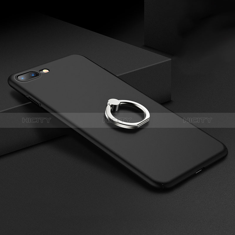 Handyhülle Hülle Kunststoff Schutzhülle Matt mit Fingerring Ständer A01 für Apple iPhone 8 Plus Schwarz groß