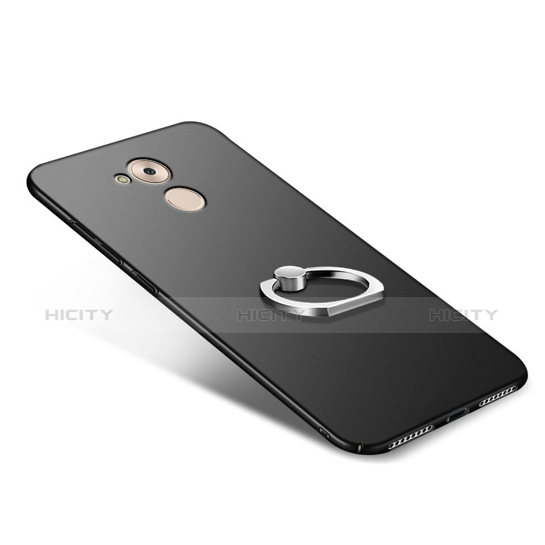 Handyhülle Hülle Kunststoff Schutzhülle Matt mit Fingerring Ständer A02 für Huawei Enjoy 6S Schwarz