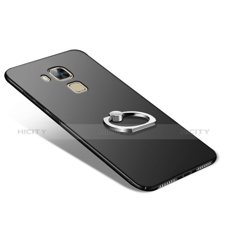 Handyhülle Hülle Kunststoff Schutzhülle Matt mit Fingerring Ständer A02 für Huawei G9 Plus Schwarz