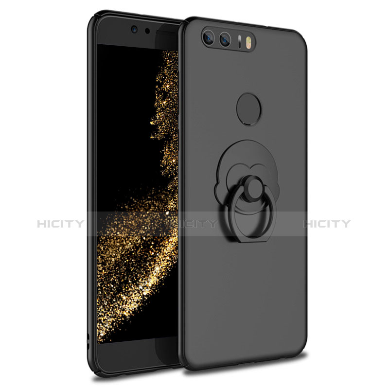 Handyhülle Hülle Kunststoff Schutzhülle Matt mit Fingerring Ständer A02 für Huawei Honor 8 Schwarz