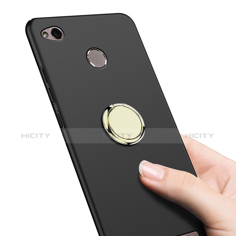 Handyhülle Hülle Kunststoff Schutzhülle Matt mit Fingerring Ständer A02 für Xiaomi Redmi 3S Prime Schwarz
