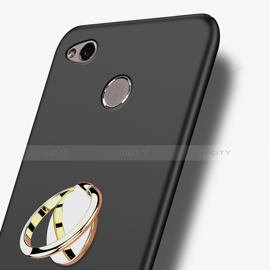 Handyhülle Hülle Kunststoff Schutzhülle Matt mit Fingerring Ständer A02 für Xiaomi Redmi 3S Prime Schwarz