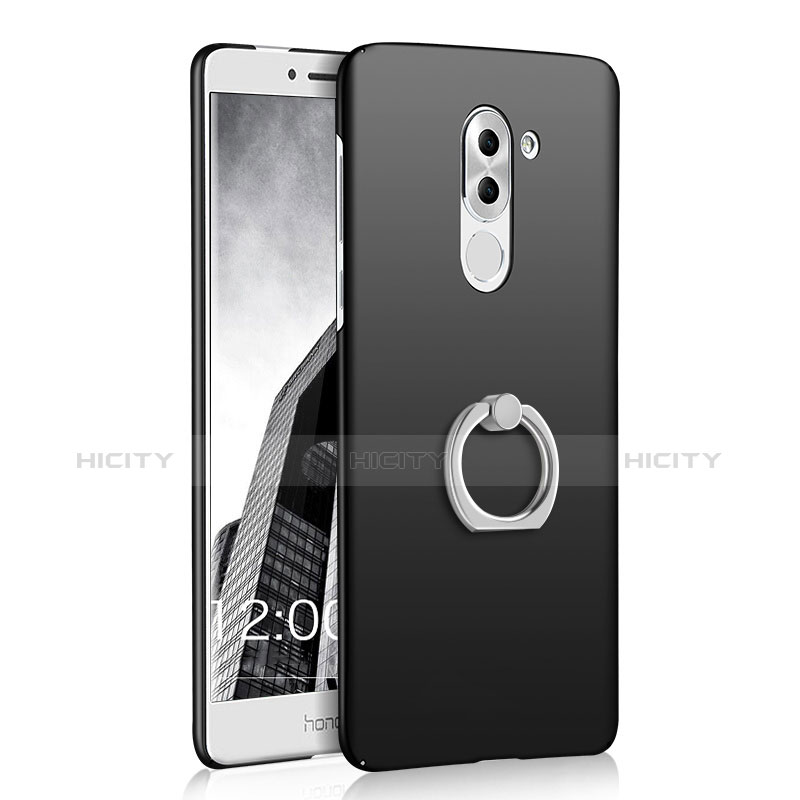 Handyhülle Hülle Kunststoff Schutzhülle Matt mit Fingerring Ständer A03 für Huawei Honor 6X Pro Schwarz Plus