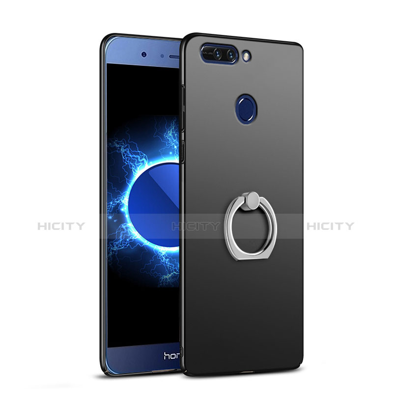 Handyhülle Hülle Kunststoff Schutzhülle Matt mit Fingerring Ständer A03 für Huawei Honor 8 Pro Schwarz