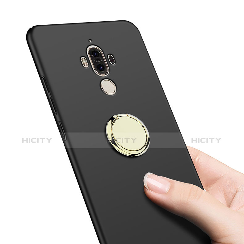 Handyhülle Hülle Kunststoff Schutzhülle Matt mit Fingerring Ständer A03 für Huawei Mate 9 Schwarz