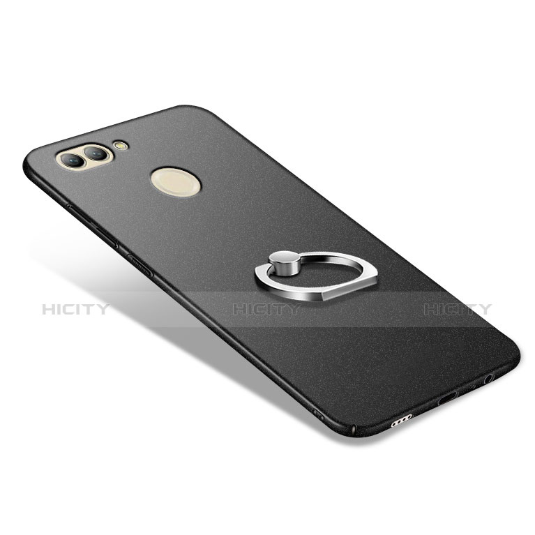 Handyhülle Hülle Kunststoff Schutzhülle Matt mit Fingerring Ständer A03 für Huawei Nova 2 Plus Schwarz groß