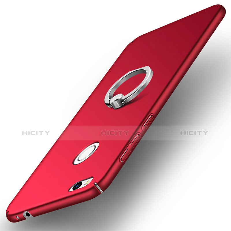 Handyhülle Hülle Kunststoff Schutzhülle Matt mit Fingerring Ständer A03 für Huawei P9 Lite (2017) Rot