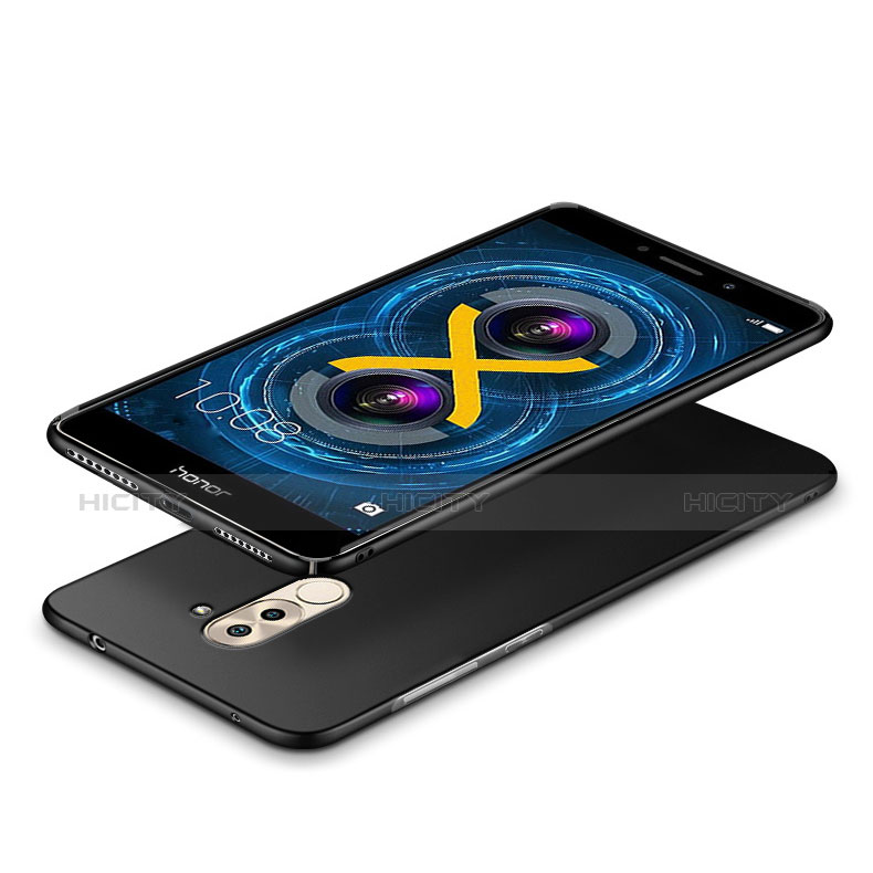 Handyhülle Hülle Kunststoff Schutzhülle Matt mit Fingerring Ständer A04 für Huawei Honor 6X Pro Schwarz groß