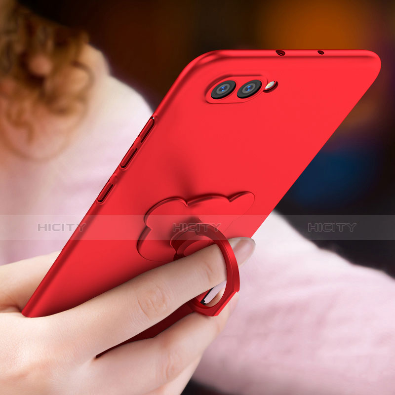 Handyhülle Hülle Kunststoff Schutzhülle Matt mit Fingerring Ständer A04 für Huawei Honor V10 Rot