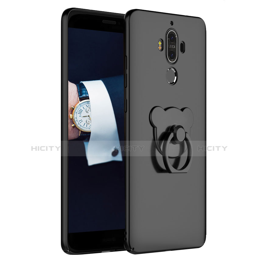 Handyhülle Hülle Kunststoff Schutzhülle Matt mit Fingerring Ständer A04 für Huawei Mate 9 Schwarz