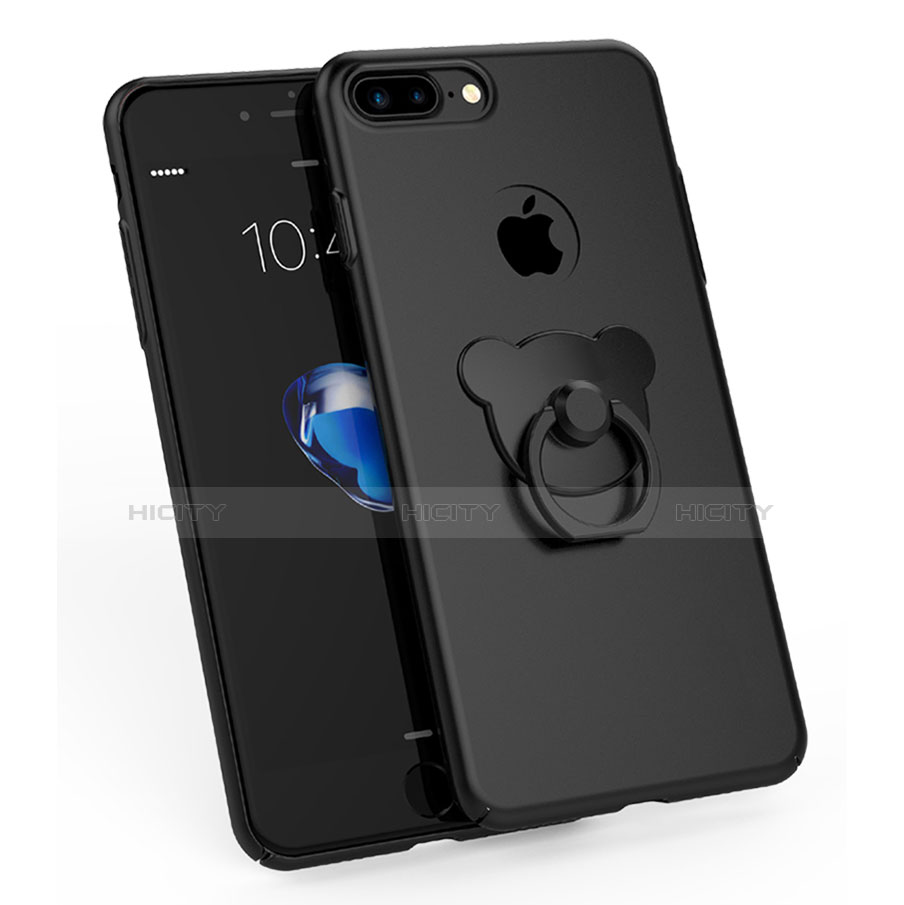 Handyhülle Hülle Kunststoff Schutzhülle Matt mit Fingerring Ständer A06 für Apple iPhone 7 Plus Schwarz