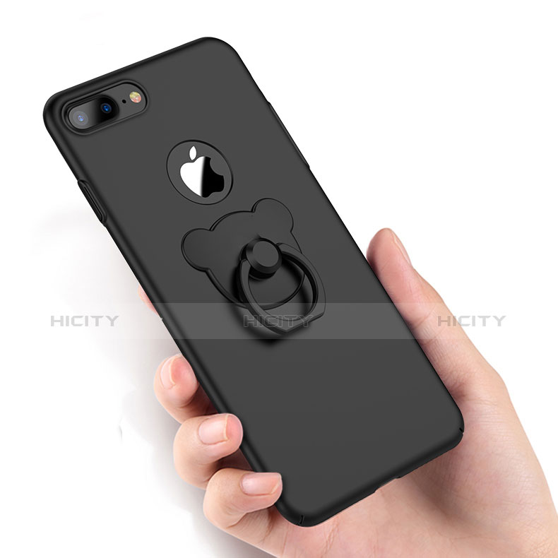 Handyhülle Hülle Kunststoff Schutzhülle Matt mit Fingerring Ständer A06 für Apple iPhone 7 Plus Schwarz