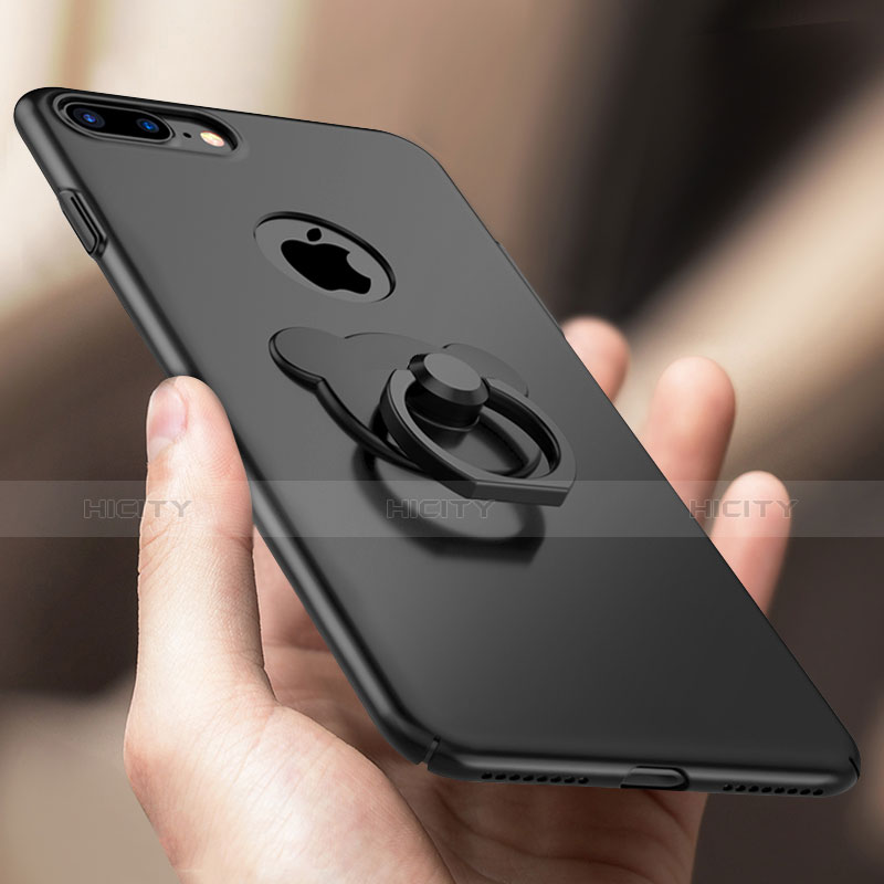 Handyhülle Hülle Kunststoff Schutzhülle Matt mit Fingerring Ständer A06 für Apple iPhone 7 Plus Schwarz