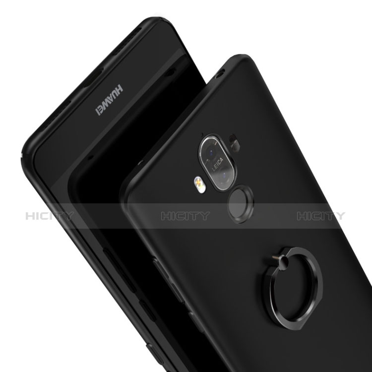 Handyhülle Hülle Kunststoff Schutzhülle Matt mit Fingerring Ständer A06 für Huawei Mate 9 Schwarz