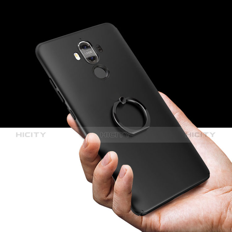 Handyhülle Hülle Kunststoff Schutzhülle Matt mit Fingerring Ständer A06 für Huawei Mate 9 Schwarz