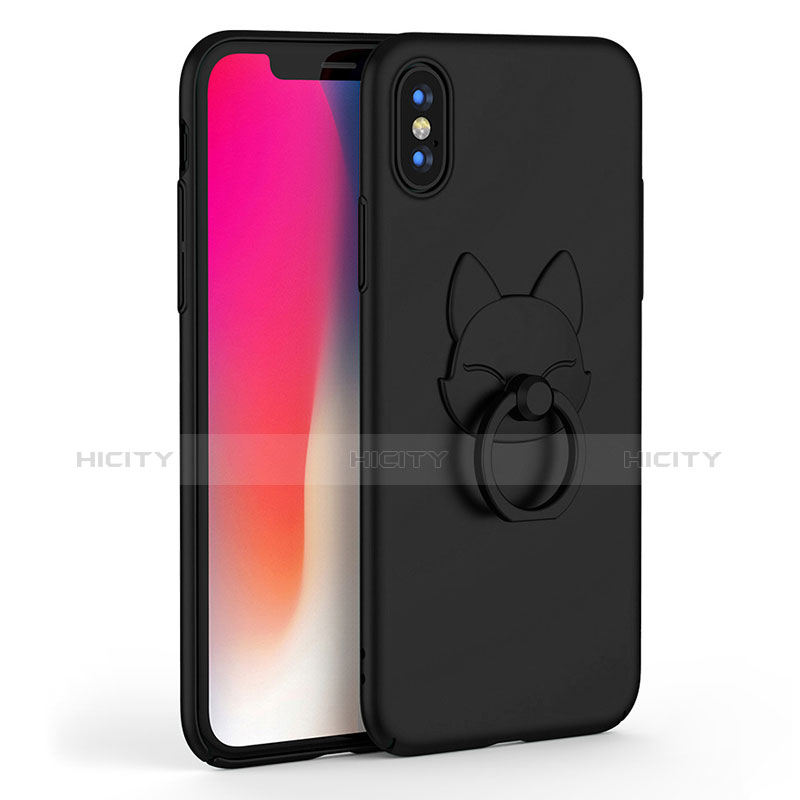 Handyhülle Hülle Kunststoff Schutzhülle Matt mit Fingerring Ständer C01 für Apple iPhone Xs Max Schwarz