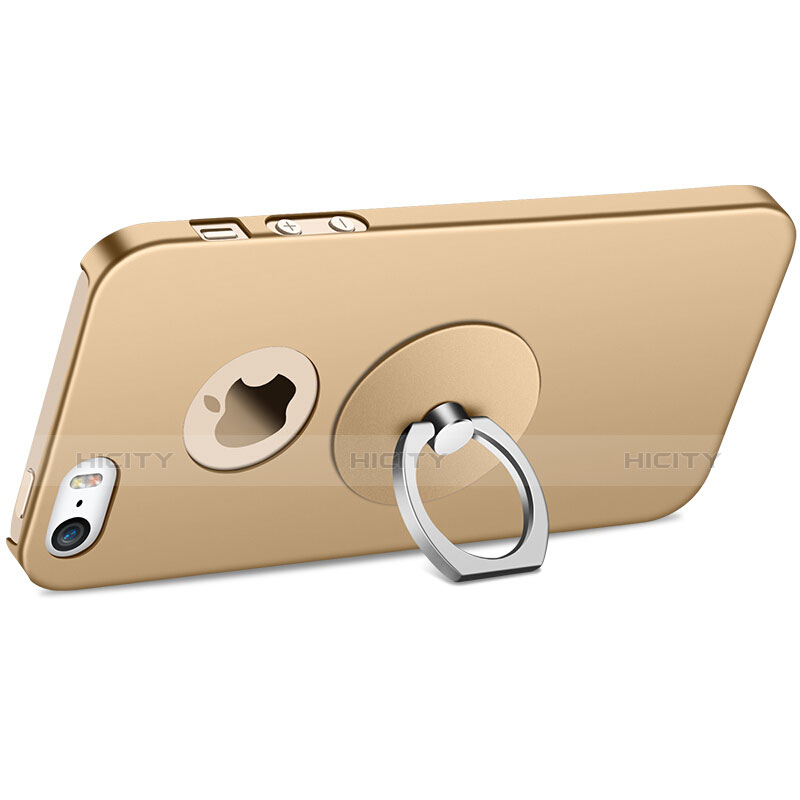 Handyhülle Hülle Kunststoff Schutzhülle Matt mit Fingerring Ständer für Apple iPhone 5S Gold