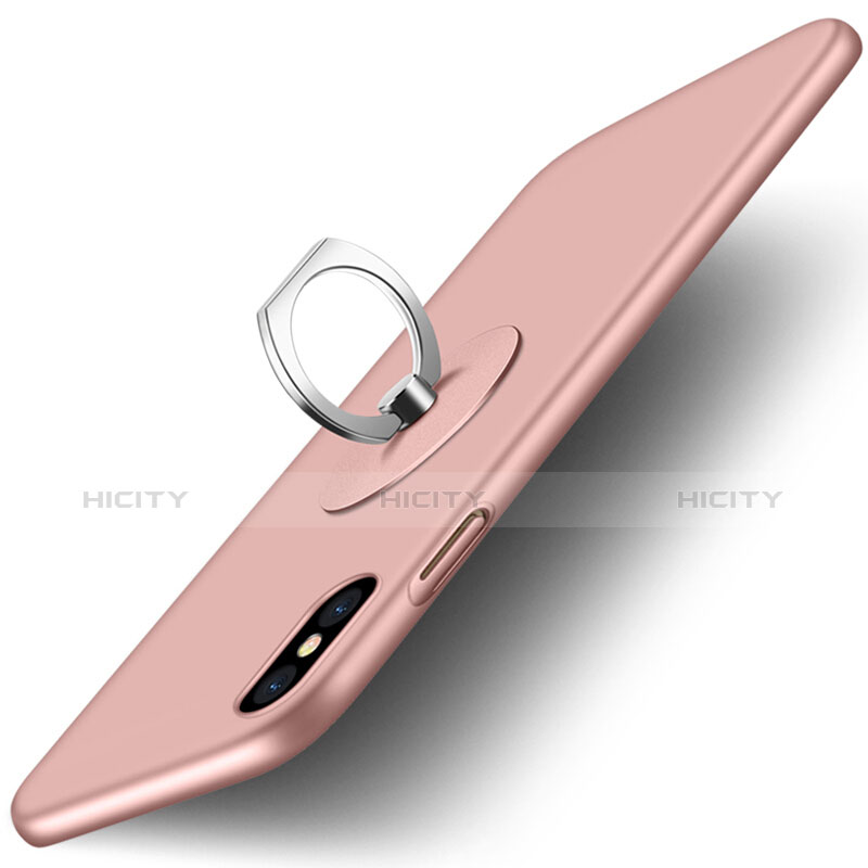 Handyhülle Hülle Kunststoff Schutzhülle Matt mit Fingerring Ständer für Apple iPhone X Rosa Plus