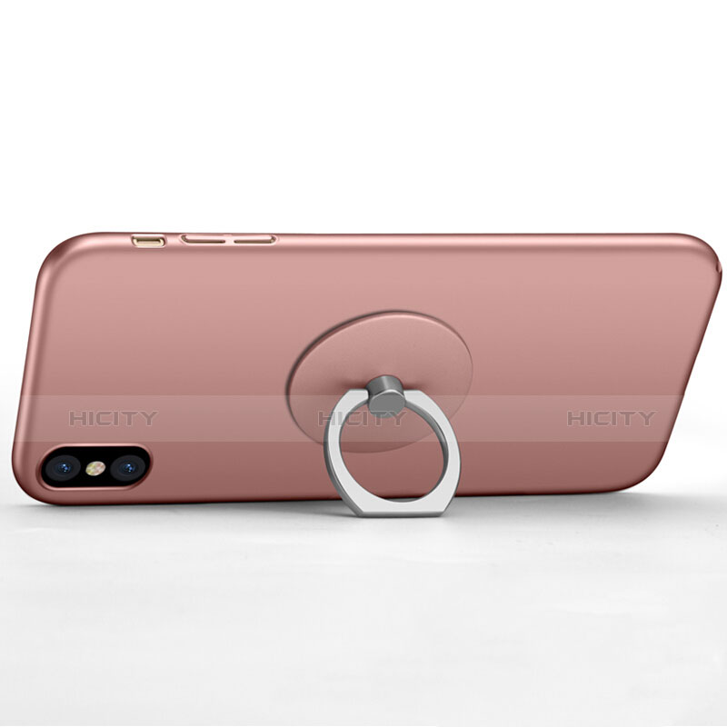 Handyhülle Hülle Kunststoff Schutzhülle Matt mit Fingerring Ständer für Apple iPhone X Rosa groß