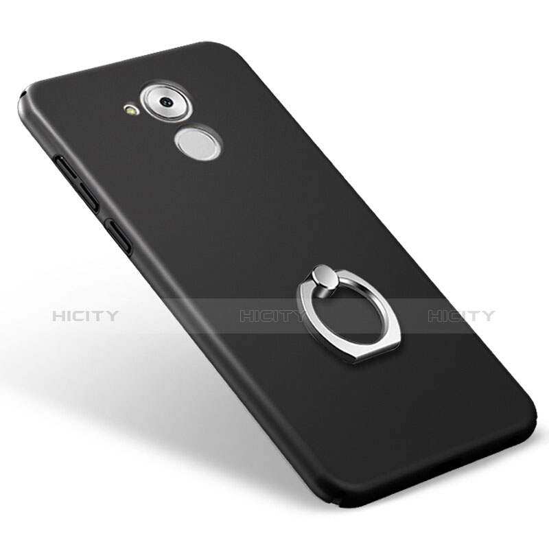 Handyhülle Hülle Kunststoff Schutzhülle Matt mit Fingerring Ständer für Huawei Honor 6C Schwarz