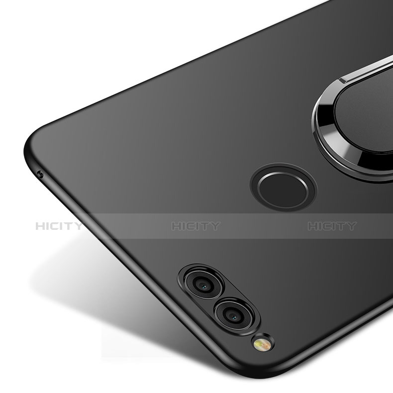 Handyhülle Hülle Kunststoff Schutzhülle Matt mit Fingerring Ständer für Huawei Honor 7X Schwarz