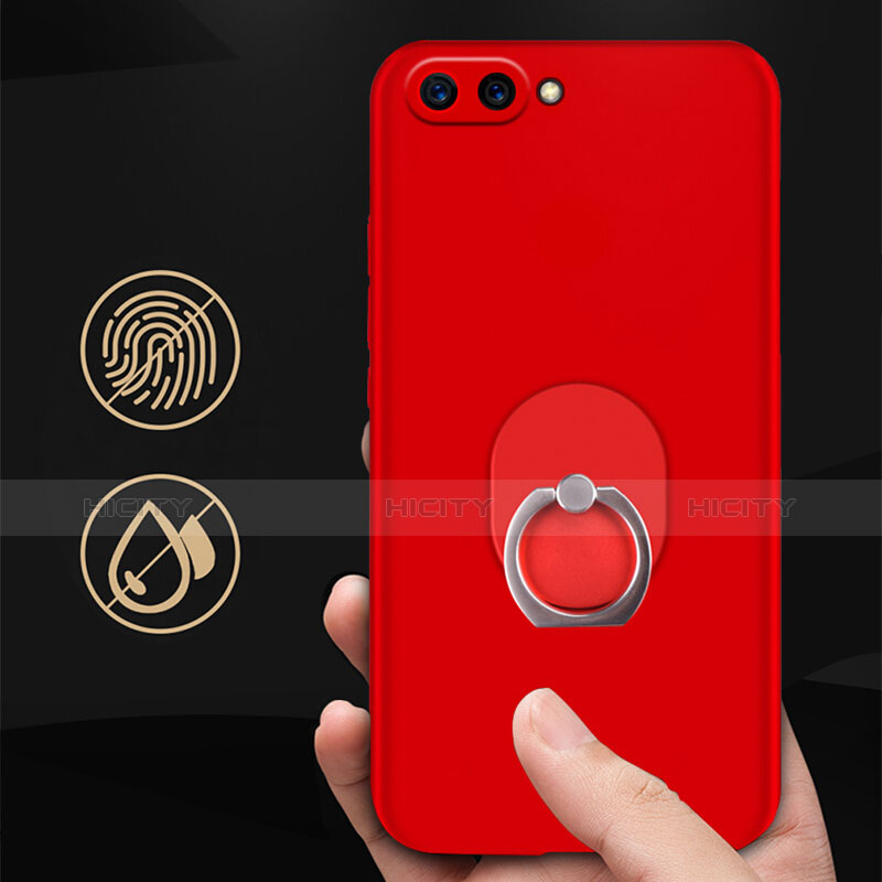 Handyhülle Hülle Kunststoff Schutzhülle Matt mit Fingerring Ständer für Huawei Honor V10 Rot