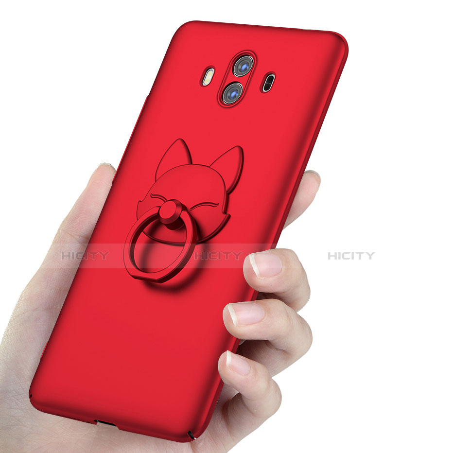 Handyhülle Hülle Kunststoff Schutzhülle Matt mit Fingerring Ständer für Huawei Mate 10 Rot