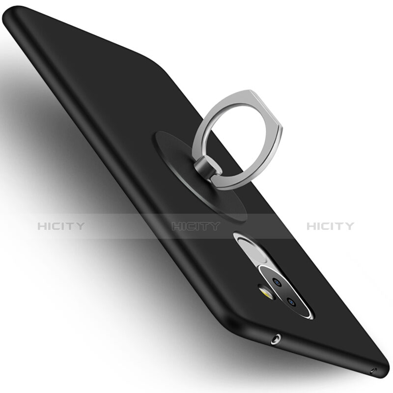 Handyhülle Hülle Kunststoff Schutzhülle Matt mit Fingerring Ständer für Huawei Mate 9 Lite Schwarz groß