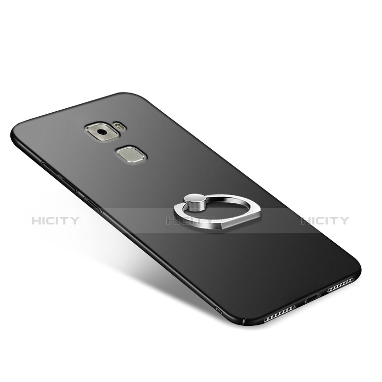 Handyhülle Hülle Kunststoff Schutzhülle Matt mit Fingerring Ständer für Huawei Mate S Schwarz