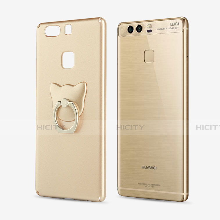 Handyhülle Hülle Kunststoff Schutzhülle Matt mit Fingerring Ständer für Huawei P9 Gold