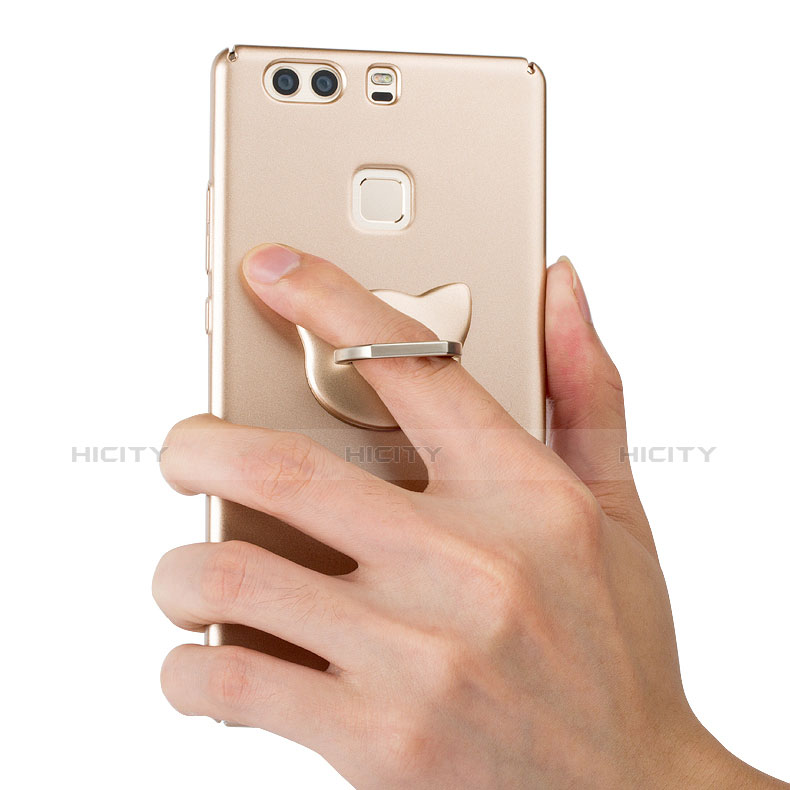 Handyhülle Hülle Kunststoff Schutzhülle Matt mit Fingerring Ständer für Huawei P9 Gold