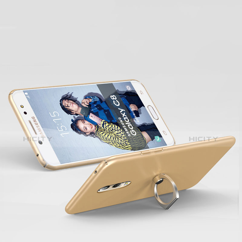 Handyhülle Hülle Kunststoff Schutzhülle Matt mit Fingerring Ständer für Samsung Galaxy C7 (2017) Gold