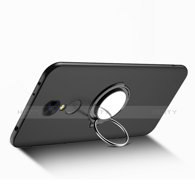 Handyhülle Hülle Kunststoff Schutzhülle Matt mit Fingerring Ständer für Xiaomi Redmi 5 Schwarz