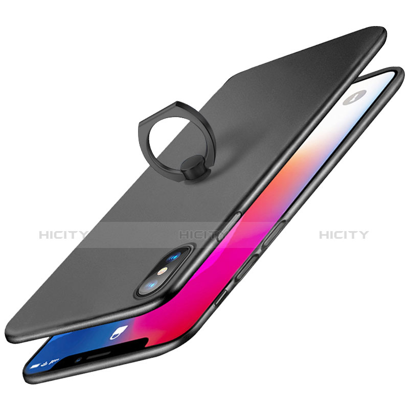 Handyhülle Hülle Kunststoff Schutzhülle Matt mit Fingerring Ständer Q02 für Apple iPhone Xs Max Schwarz