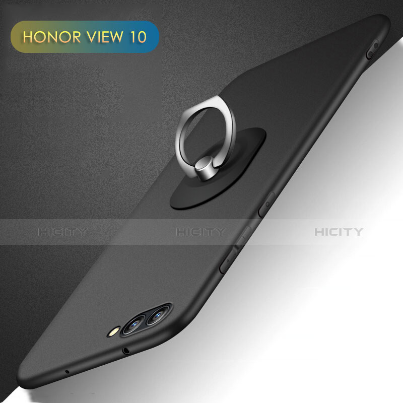 Handyhülle Hülle Kunststoff Schutzhülle Matt mit Fingerring Ständer Q02 für Huawei Honor V10 Schwarz