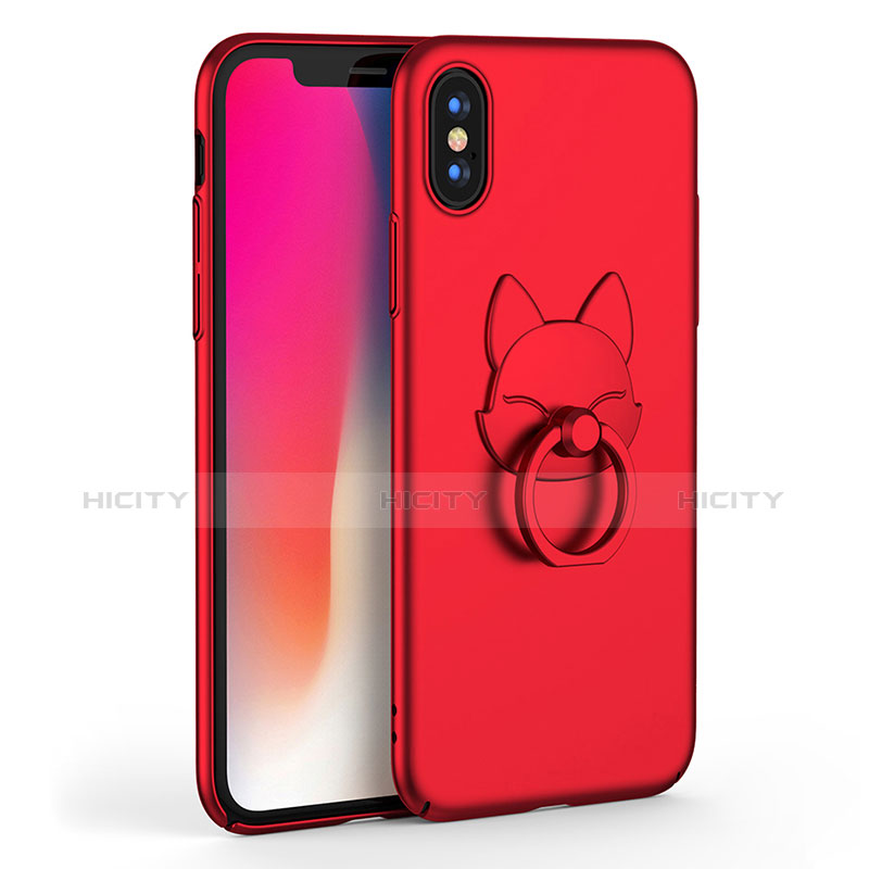 Handyhülle Hülle Kunststoff Schutzhülle Matt mit Fingerring Ständer R08 für Apple iPhone X Rot Plus