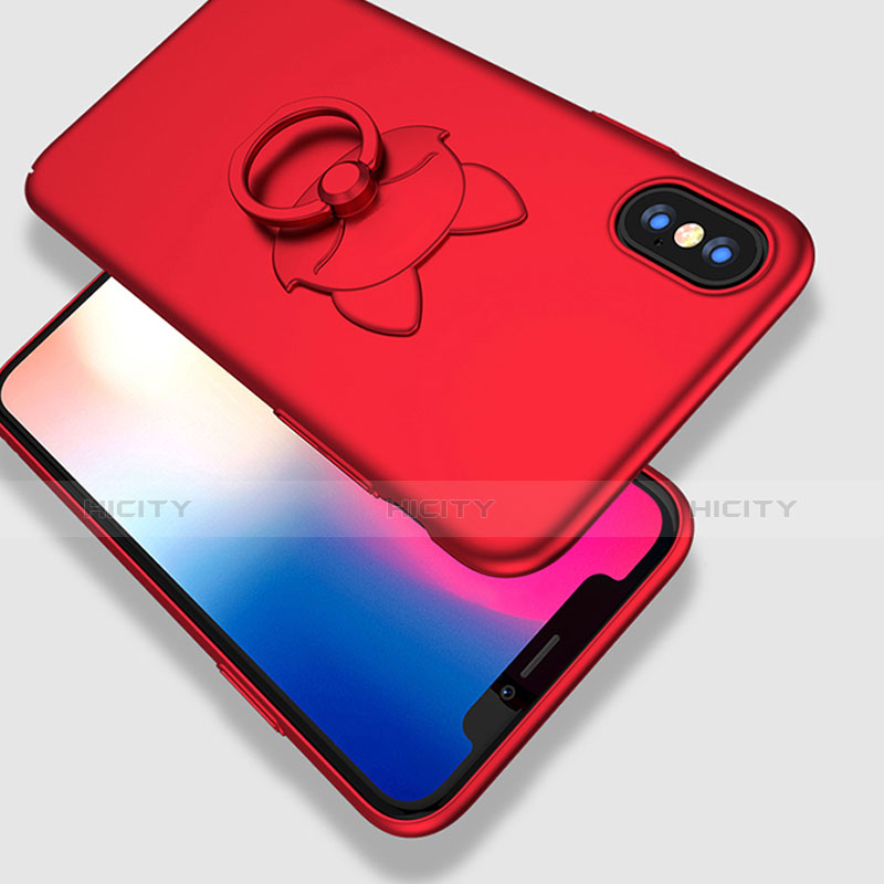 Handyhülle Hülle Kunststoff Schutzhülle Matt mit Fingerring Ständer R08 für Apple iPhone X Rot groß