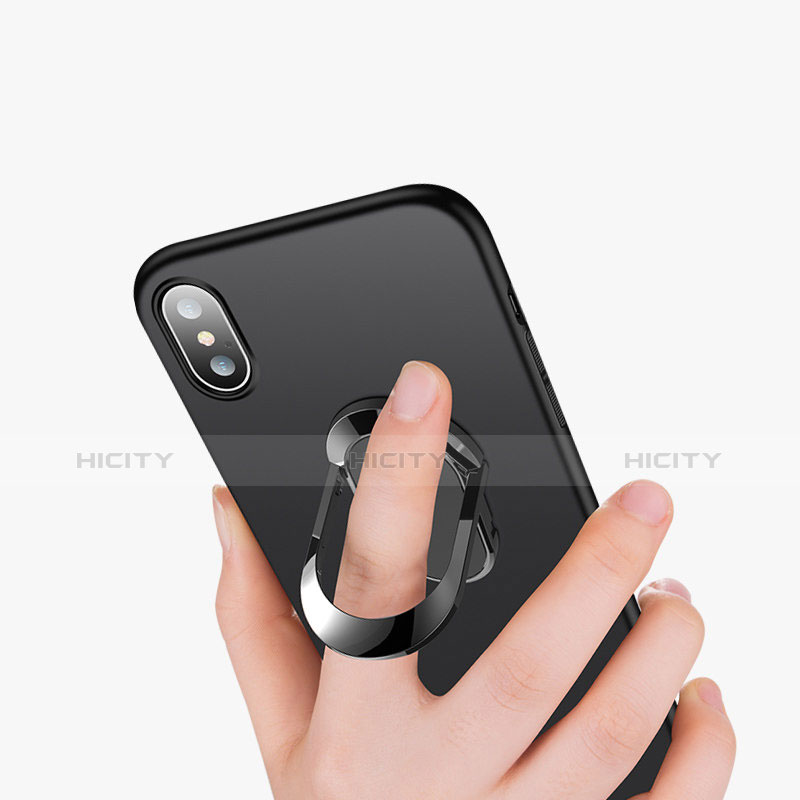 Handyhülle Hülle Kunststoff Schutzhülle Matt mit Fingerring Ständer T01 für Apple iPhone X Schwarz