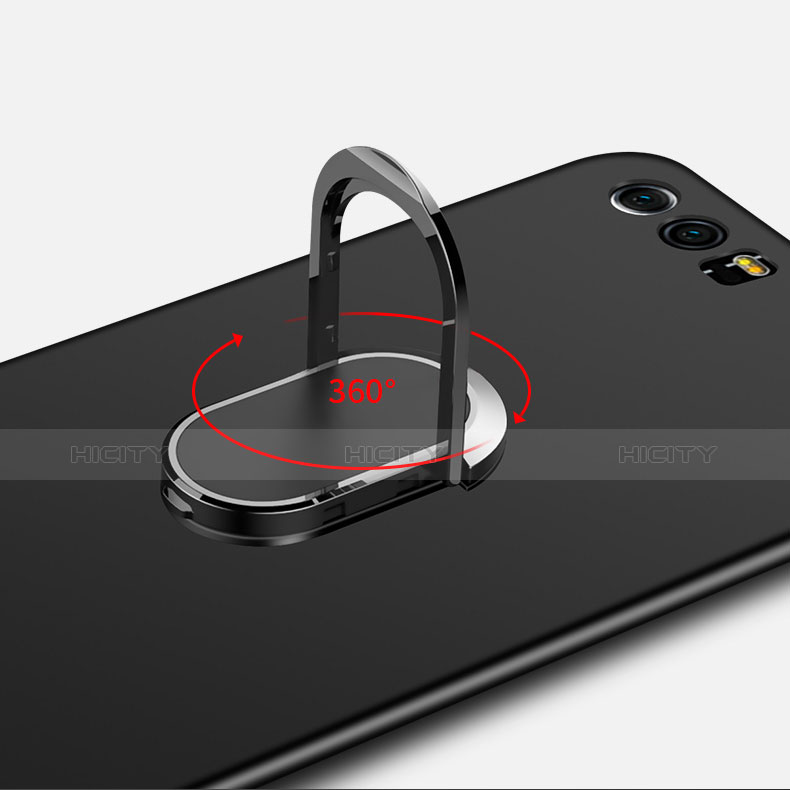 Handyhülle Hülle Kunststoff Schutzhülle Matt mit Fingerring Ständer und Lanyard für Huawei Honor 9 Premium Schwarz