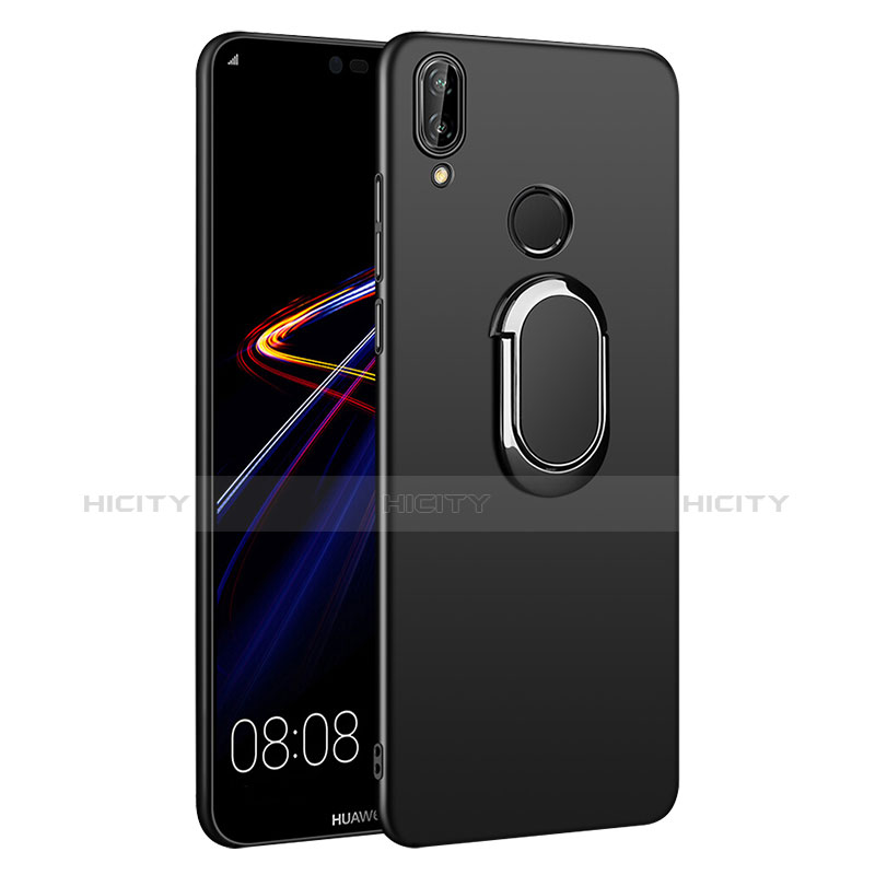 Handyhülle Hülle Kunststoff Schutzhülle Matt mit Fingerring Ständer und Lanyard für Huawei Nova 3e Schwarz