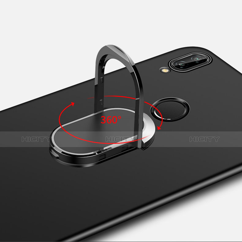 Handyhülle Hülle Kunststoff Schutzhülle Matt mit Fingerring Ständer und Lanyard für Huawei Nova 3e Schwarz