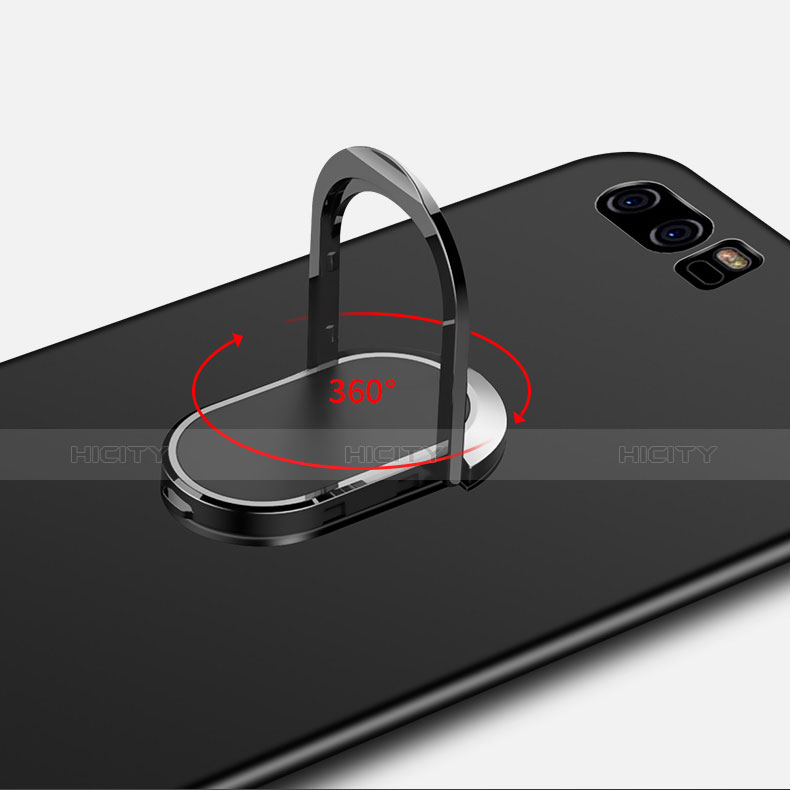 Handyhülle Hülle Kunststoff Schutzhülle Matt mit Fingerring Ständer und Lanyard für Huawei P10 Schwarz