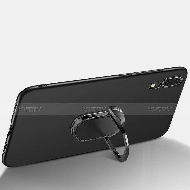 Handyhülle Hülle Kunststoff Schutzhülle Matt mit Fingerring Ständer und Lanyard für Huawei P20 Schwarz