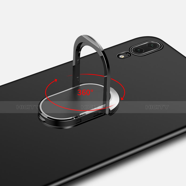 Handyhülle Hülle Kunststoff Schutzhülle Matt mit Fingerring Ständer und Lanyard für Huawei P20 Schwarz