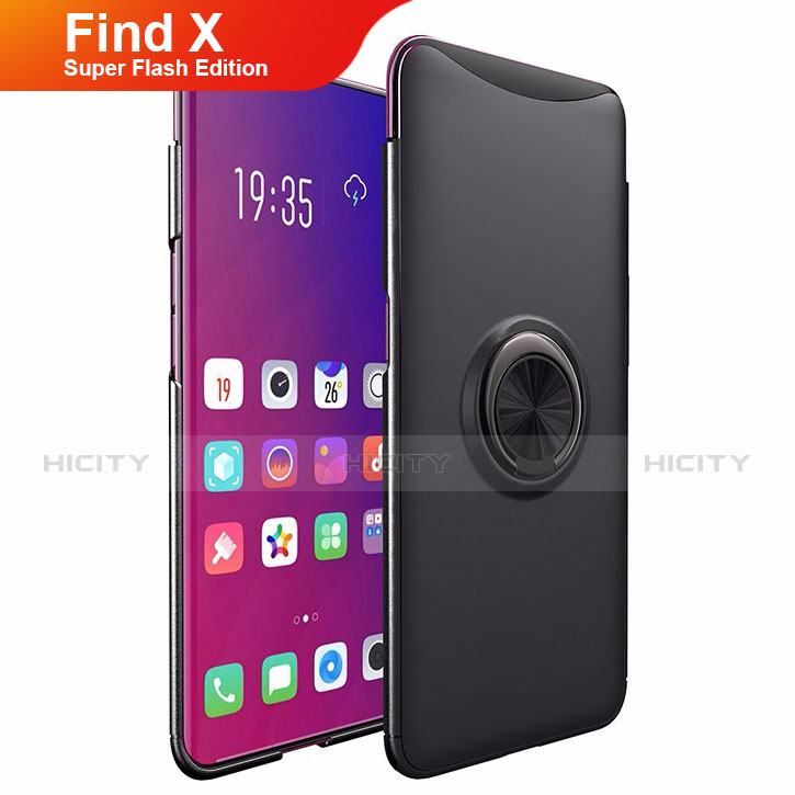 Handyhülle Hülle Kunststoff Schutzhülle Matt mit Magnetisch Fingerring Ständer für Oppo Find X Super Flash Edition Schwarz