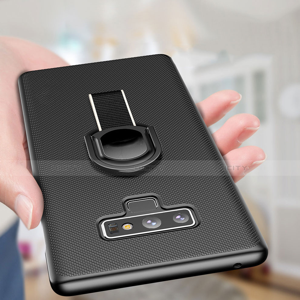 Handyhülle Hülle Kunststoff Schutzhülle Matt mit Magnetisch Fingerring Ständer für Samsung Galaxy Note 9 Schwarz