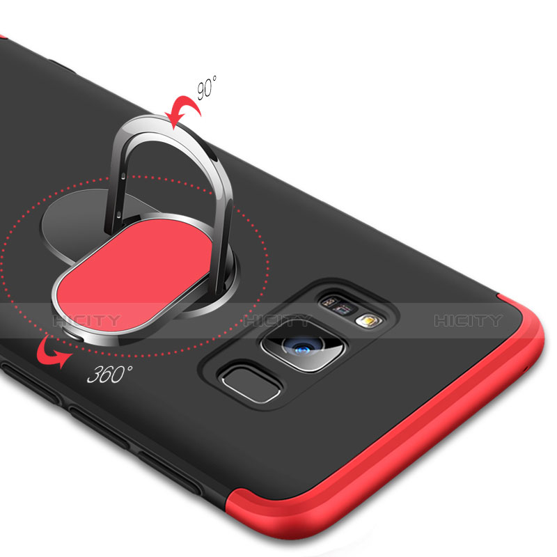 Handyhülle Hülle Kunststoff Schutzhülle Matt Vorder und Rückseite 360 Grad mit Magnetisch Fingerring Ständer für Samsung Galaxy S8 Rot und Schwarz