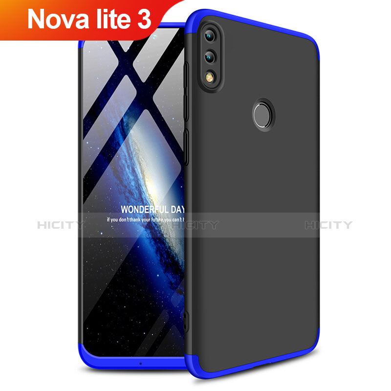 Handyhülle Hülle Kunststoff Schutzhülle Matt Vorder und Rückseite 360 Grad Q01 für Huawei Nova Lite 3 Blau und Schwarz Plus